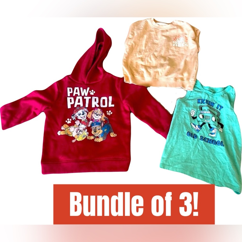 Bundle of 3 boys size 4T tops. Nickelodeon Paw Patrol Red Hoodie